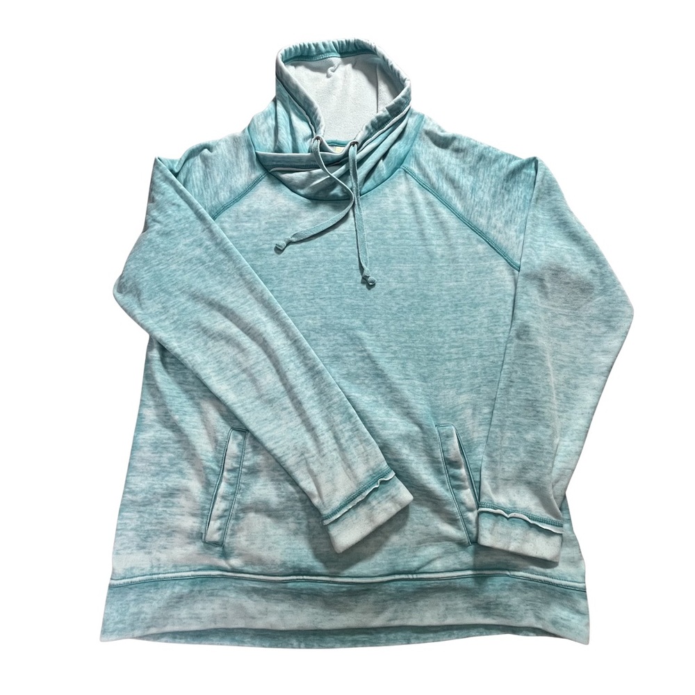 GreenTea XL Heathered Aqua Pullover Sweatshirt with funnel neck and pocket
